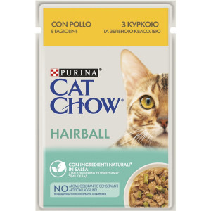 Cat Chow Hairball - консерви Кет Чау з куркою і зеленою квасолею у желе проти утворення волосяних кульок 85г 7613037031393