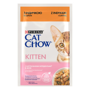 Cat Chow Kitten - консервы Кэт Чау с индейкой и цуккини в желе для котят 85 г 7613036595001