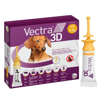 Краплі Ceva Vectra 3D для собак від кліщів та бліх 1.5-4 кг, (3 х 0,8мл), 1 піпетка