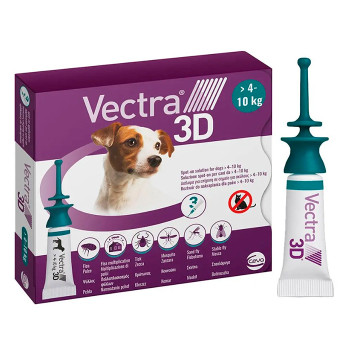 Капли Ceva Vectra 3D для собак от клещей и блох 4.1 - 10 кг, (3 х 1,6мл), 1 пипетка
