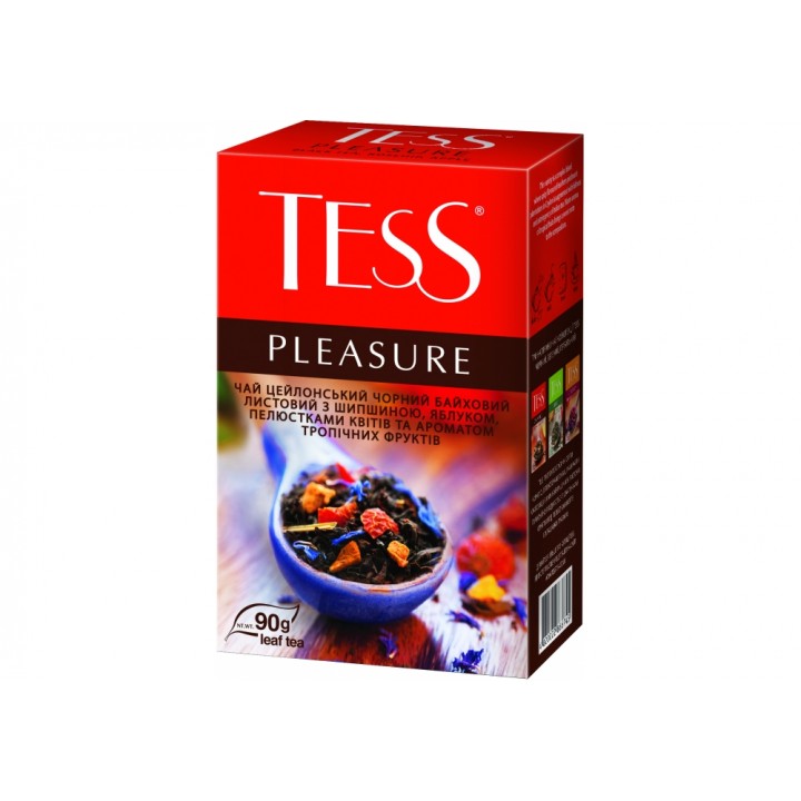 Чай чорний Tess Рleasure з шипшиною, яблуком, пелюстками квітів і ароматом тропічних фруктів 90 г