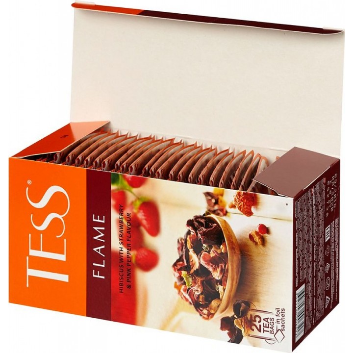 Чай трав'яний Tess Flame на основі каркаде з ароматом полуниці та апельсина 25х2 г