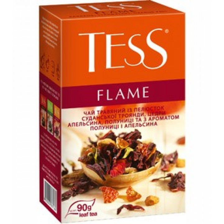 Чай травяной Tess Flame на основе каркаде с ароматом клубники и апельсина 90 г