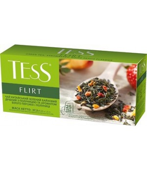 Чай зеленый Tess Flirt с кусочками и ароматом клубники 25х1,5 г