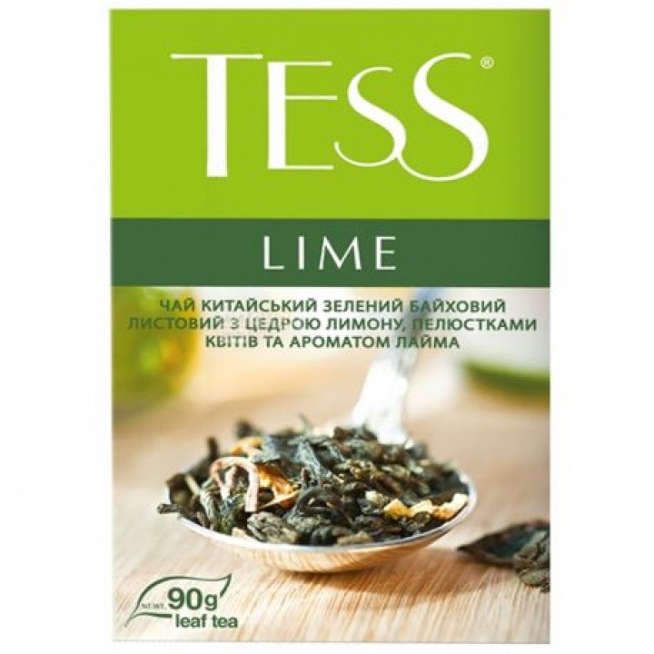 Чай зелений Tess Lime з цедрою лимона, пелюстками квітів і ароматом лайма 90 г