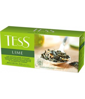 Чай зеленый Tess Lime с цедрой лимона, лепестками цветов и ароматом лайма 25х1,5 г