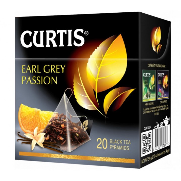 Чай черный Curtis Earl Grey Passion с ароматом бергамота и ванили 20х1,7 г