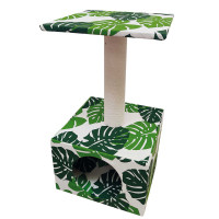 Кігтеточка CROCI стовпчик на підставці-будиночок (зелене листя), 30х30х55 см