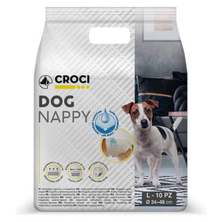 Подгузники для собак CROCI Dog Nappy, L, вес 6-10кг, обхват 34-48см, 10 шт/уп