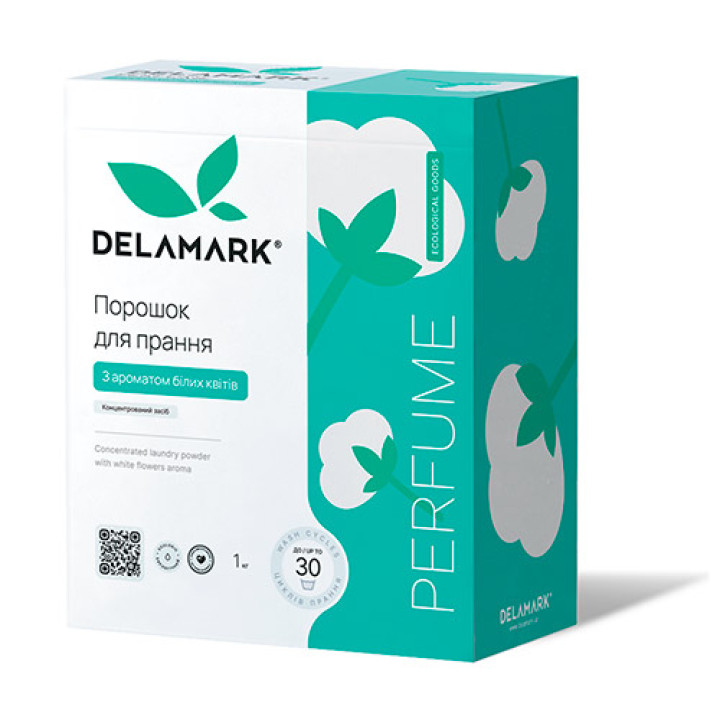 Концентрований безфосфатний пральний порошок DeLaMark Universal з ароматом білих квітів 1 кг