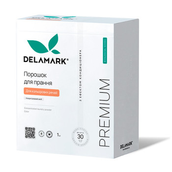 Концентрований безфосфатний пральний порошок DeLaMark Premium Line Color з ефектом кондиціонера 1 кг Концентрований безфосфатний пральний порошок DeLaMark Premium Line Color з ефектом кондиціонера 1 кг