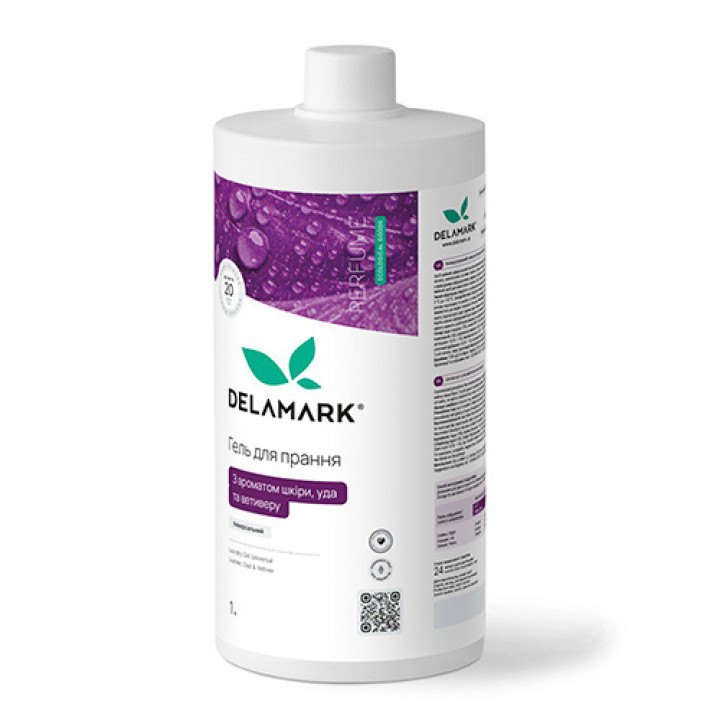 Гель для стирки универсальный, с ароматом кожи, уда и ветивера DeLaMark 1 л 