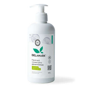 Засіб для миття посуду DeLaMark з іонами срібла Зелене яблуко 0,5 л Засіб для миття посуду DeLaMark з іонами срібла Зелене яблуко 0,5 л