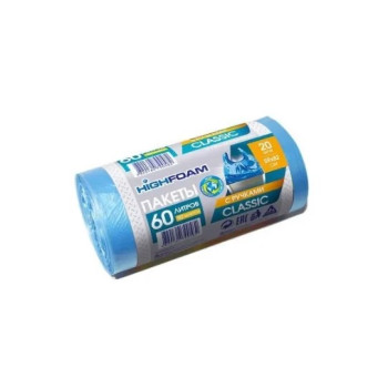 Пакеты для мусора с ручками HighFoam синие 60 л / 20 шт. (4820160790582)