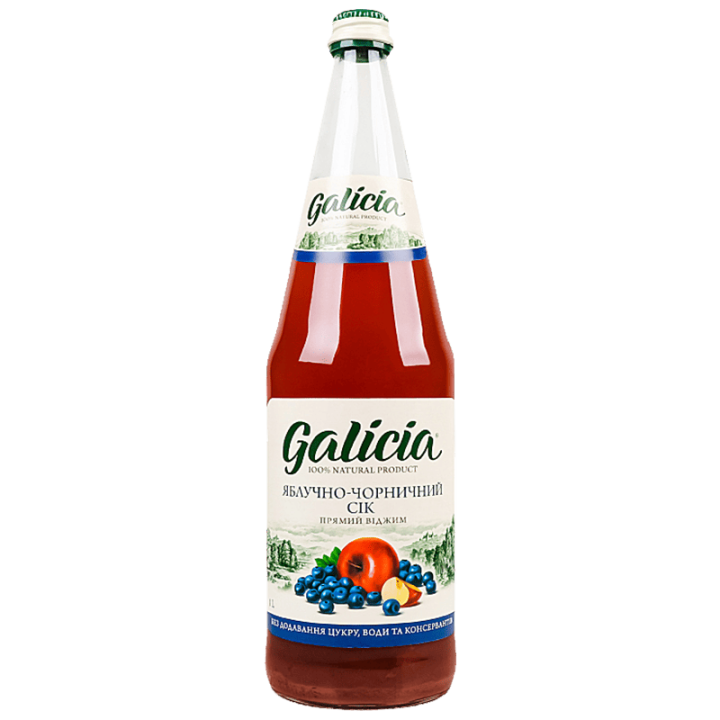 Сік Galicia яблучно-чорничний неосвітлений пастеризований 1л с/б