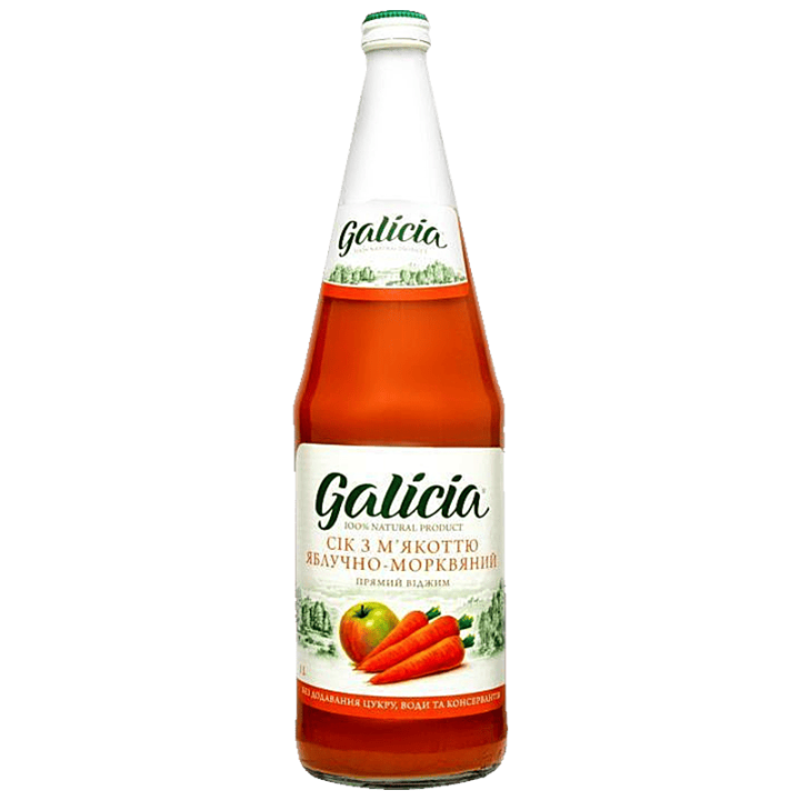 Сік Galicia яблучно-морквяний неосвітлений пастеризований 1л с/б