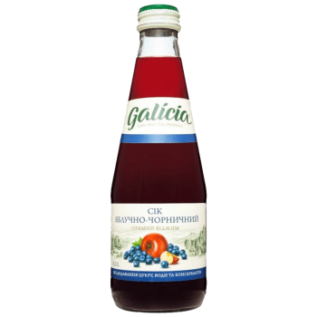 Сік Galicia яблучно-чорничний неосвітлений пастеризований 0,3л с/б
