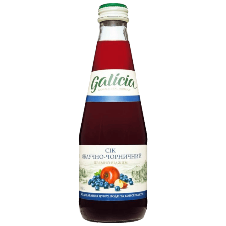 Сік Galicia яблучно-чорничний неосвітлений пастеризований 0,3л с/б