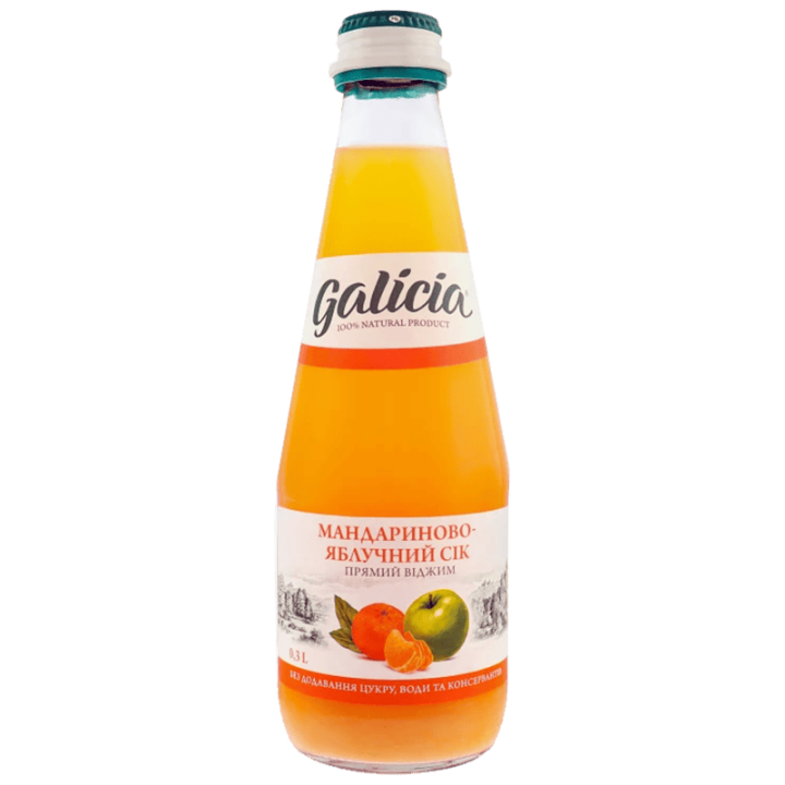 Сік Galicia яблучно-мандариновий неосвітлений пастеризований 0,3л с/б