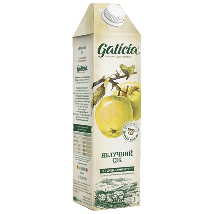 Сік Galicia яблучний неосвітлений пастеризований TGA 1л