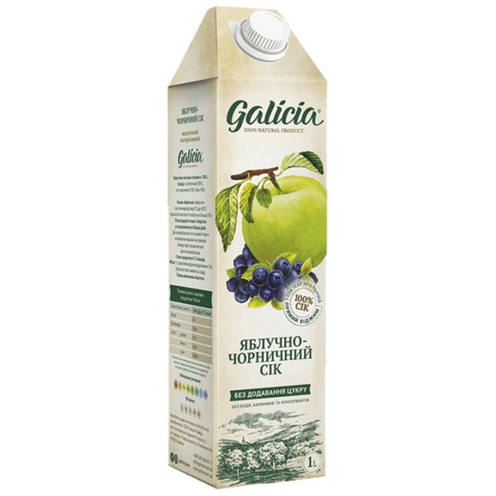 Сік Galicia яблучно-чорничний неосвітлений пастеризований TGA 1л