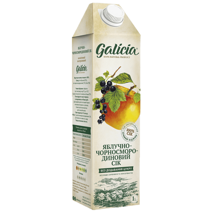 Сік Galicia яблучно-чорносмородиновий неосвітлений пастеризований TGA 1л