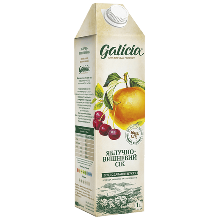 Сік Galicia яблучно-вишневий неосвітлений пастеризований TGA 1л
