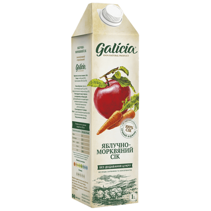 Сік Galicia яблучно-морквяний неосвітлений пастеризований  TGA 1л