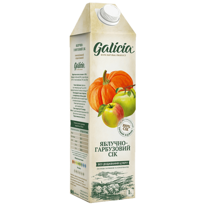 Сік Galicia з м’якоттю яблучно-гарбузовий гомогенізований стерилізований TGA 1л