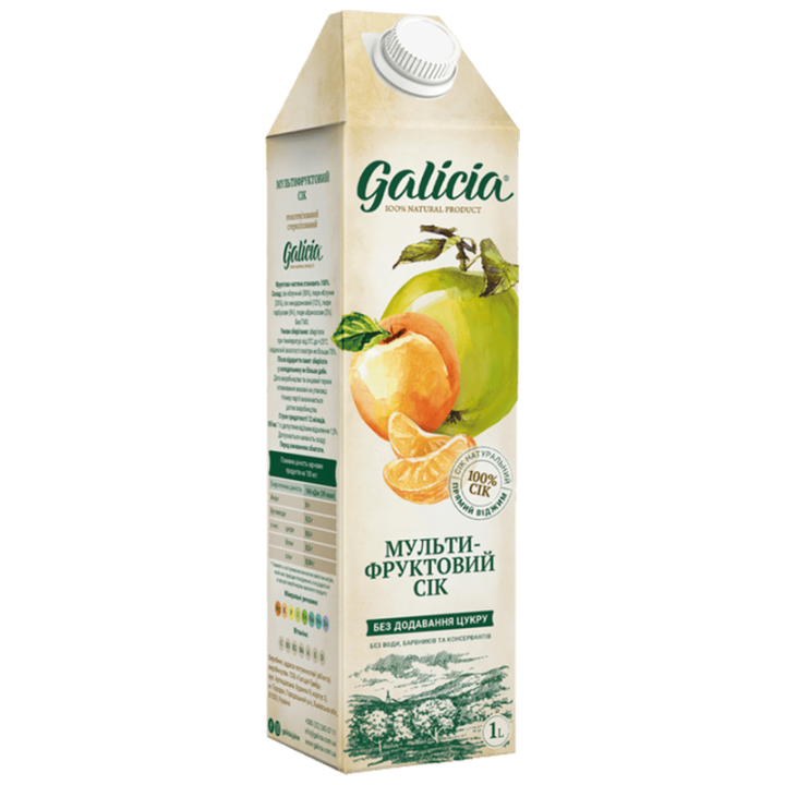 Сік Galicia з м'якоттю із суміші плодів Мультифруктовий гомогенізований стерилізований TGA 1л