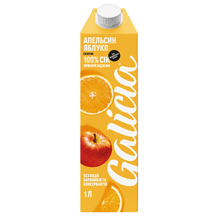 Сік Galicia апельсиново-яблучний неосвітлений пастеризований TGA 1л