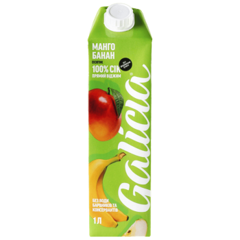 Сік Galicia яблучно-мангово-банановий з м’якоттю гомогенізований стерилізований TGA 1л Сік Galicia яблучно-мангово-банановий з м’якоттю гомогенізований стерилізований TGA 1л