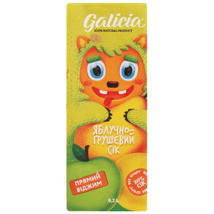 Сік Galicia яблучно-грушевий пастеризований TGA 0,2л