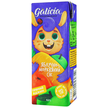 Сік Galicia яблучно-морквяний неосвітлений пастеризований TGA 0,2л