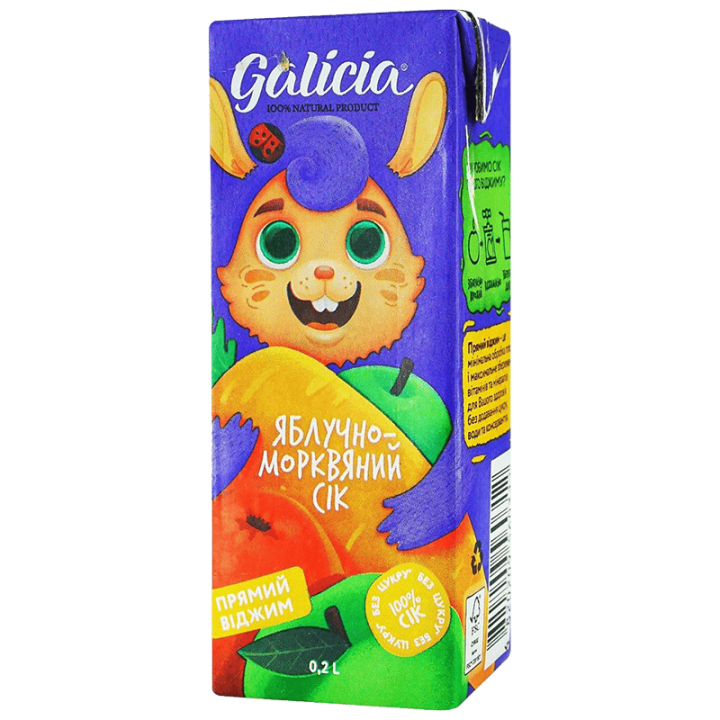 Сік Galicia яблучно-морквяний неосвітлений пастеризований TGA 0,2л