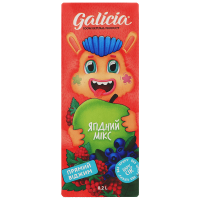 Сік Galicia з м’якоттю із суміші фруктів Ягідний мікс гомогенізований стерилізований TGA 0,2л