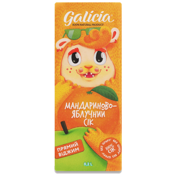 Сік Galicia мандариново-яблучний неосвітлений пастеризований TGA 0,2л
