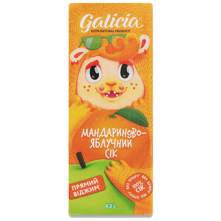Сік Galicia мандариново-яблучний неосвітлений пастеризований TGA 0,2л