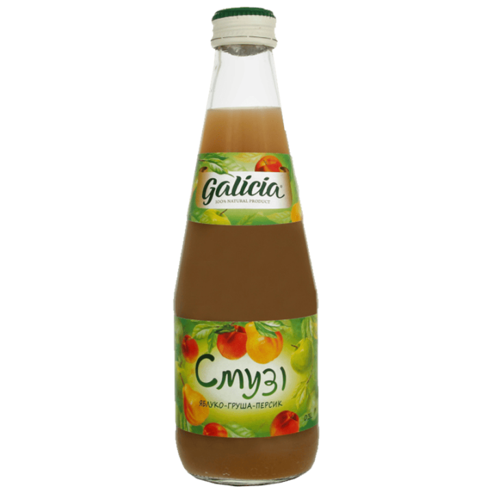 Сік Galicia з м'якоттю із суміші фруктів Смузі яблуко-груша-персик 0,3л с/б
