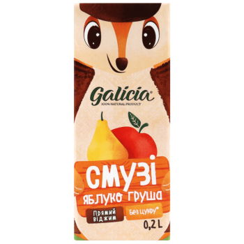 Сік Galicia з м'якоттю із суміші фруктів Смузі яблуко-груша TGA 0,2л