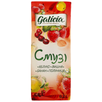 Сік Galicia з м'якоттю із суміші фруктів Смузі яблуко-вишня-банан-полуниця TGA 0,2л