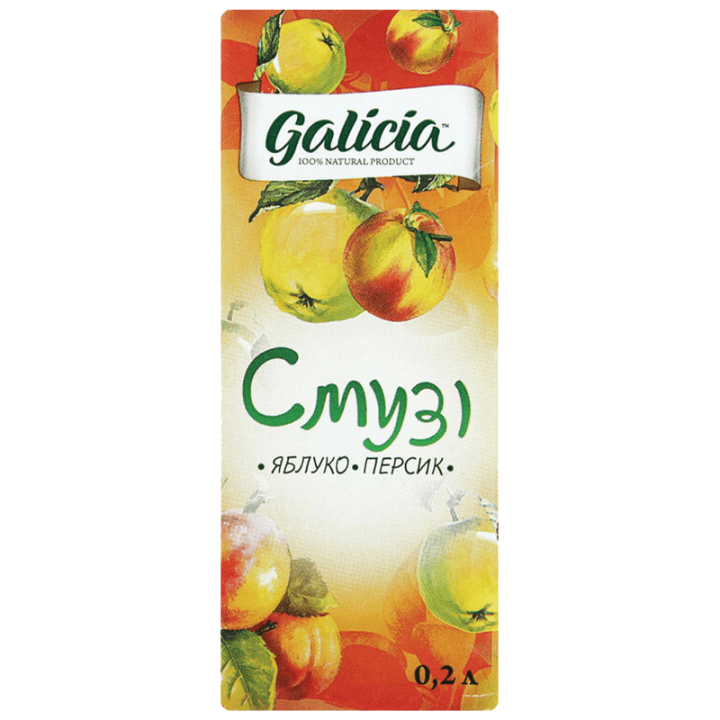 Сік Galicia з м'якоттю із суміші фруктів Смузі яблуко-персик TGA 0,2л