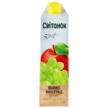 Нектар Світанок яблучно-виноградний освітлений пастеризований з білих сортів винограду TGA 0,95 л