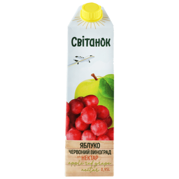 Нектар Світанок яблучно-виноградний освітлений пастеризований з червоних сортів винограду TGA 0,95 л