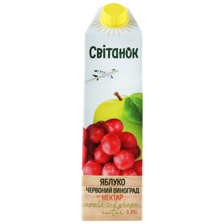 Нектар Світанок яблучно-виноградний освітлений пастеризований з червоних сортів винограду TGA 0,95 л