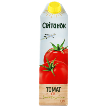 Сік Світанок томатний з сіллю відновлений гомогенізований стерилізований TGA 0,95 л