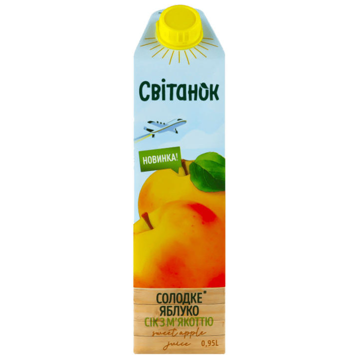 Сік Світанок яблучний з м’якоттю гомогенізований стерилізований TGA 0,95 л