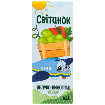 Нектар Світанок яблучно-виноградний освітлений пастеризований з білих сортів винограду TBA 0,2 л