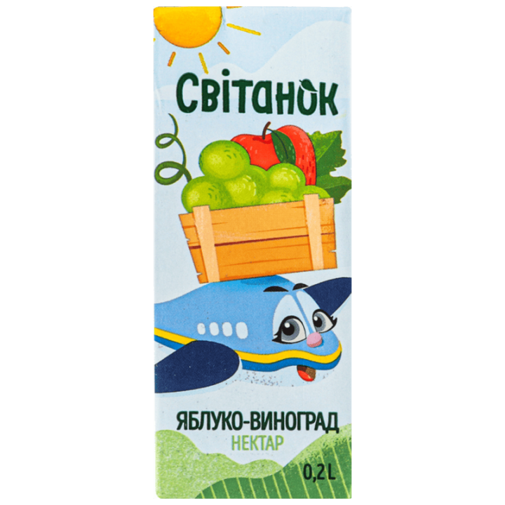 Нектар Світанок яблучно-виноградний освітлений пастеризований з білих сортів винограду TBA 0,2 л