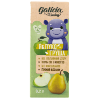 Сік Galicia BABY яблучно-грушевий з м’якоттю натуральний гомогенізований стерилізований 0,2 л